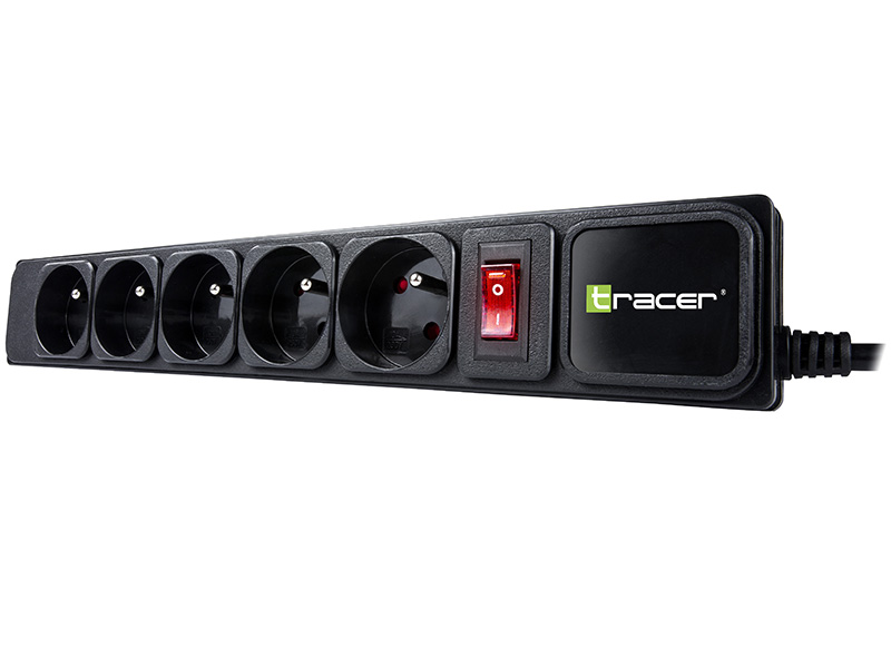 Surge protector TRACER PowerWatch 1.5 m Black (5 outlets)