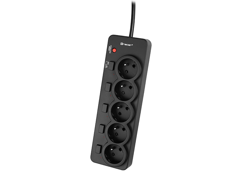 Surge protector TRACER PowerGuard + 1.8 m Black (5 outlets)