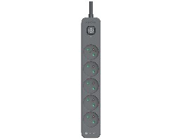TRACER Power Line+ 1.8 m Graphite surge protector power strip (5 outlets)