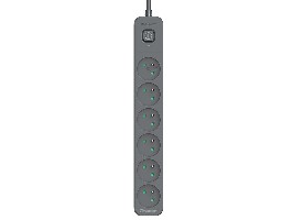TRACER Power Line+ 1.8 m Graphite surge protector power strip (6 outlets)